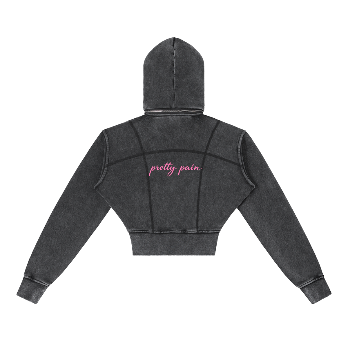 Vintage Washed Built From Pain PRETTY PAIN cropped fleece hoodie with a relaxed fit and faded washed finish.