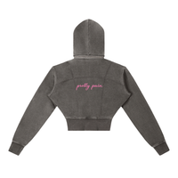 Built From Pain vintage washed cropped fleece hoodie with Pretty Pain graphic, casual and comfortable streetwear style.