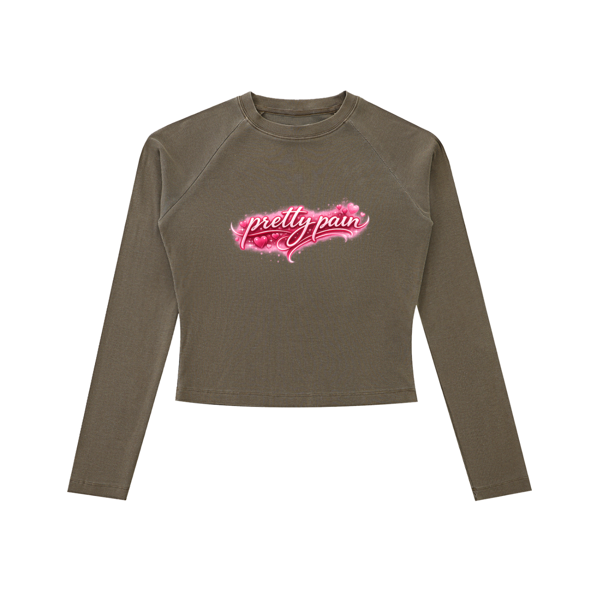Built From Pain dyed washed raglan long sleeve slim T-shirt showing a relaxed fit and faded color with contrasting sleeves.