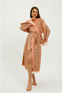 Buldano Jungle Kimono with elephant print, lightweight fabric, and traditional kimono style in earthy jungle tones.