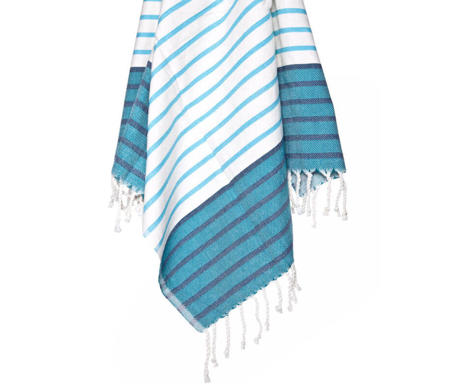 Buldano Nautical Collection Ocean Dream Turkish Towel with blue and white nautical patterns, lightweight and soft for beach use.