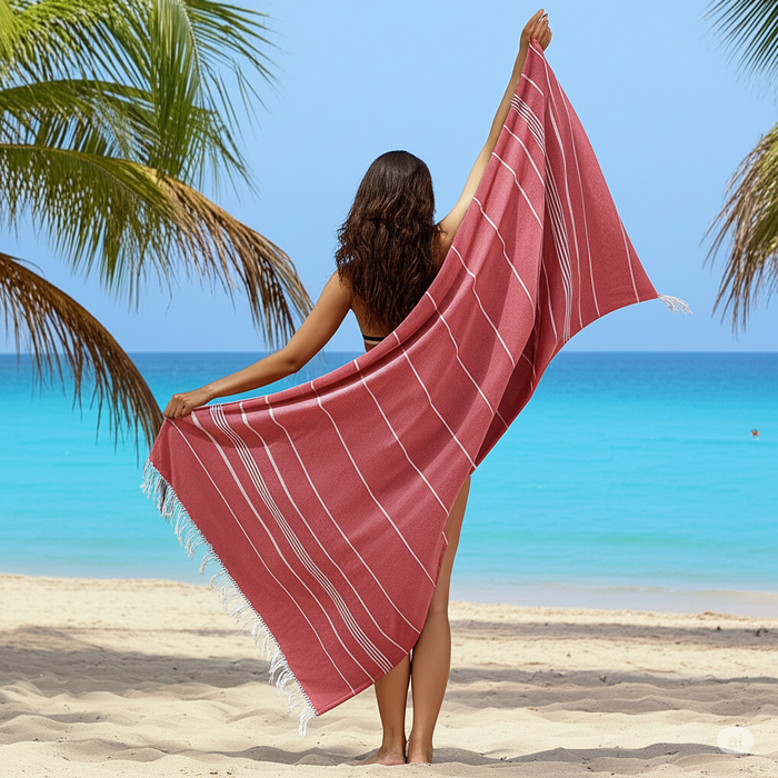 Navy classic Turkish towel by Buldano featuring traditional woven design and lightweight, soft cotton fabric.