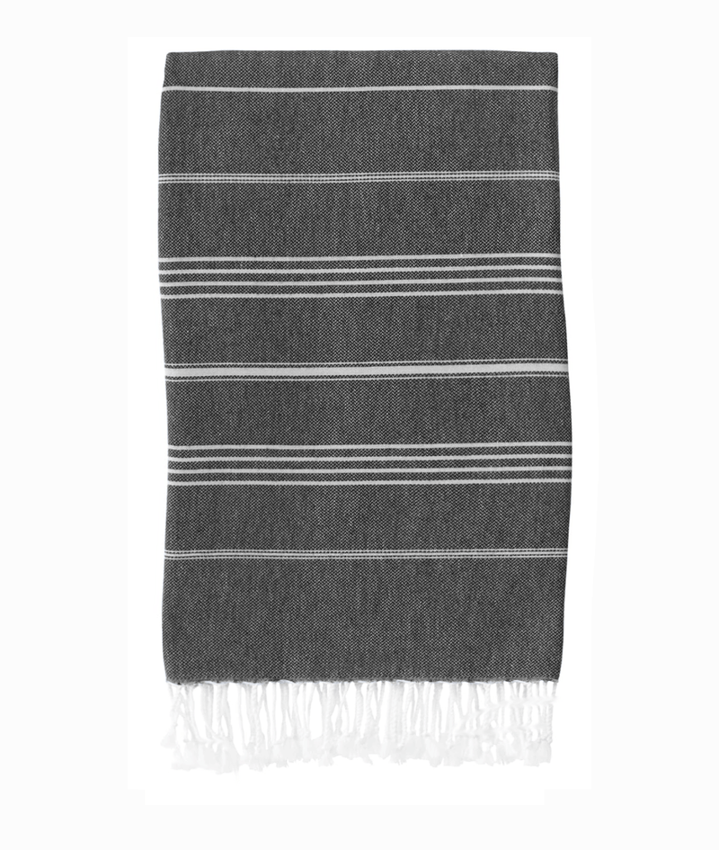 Navy classic Turkish towel by Buldano with traditional woven pattern, lightweight and soft for beach or bath use.
