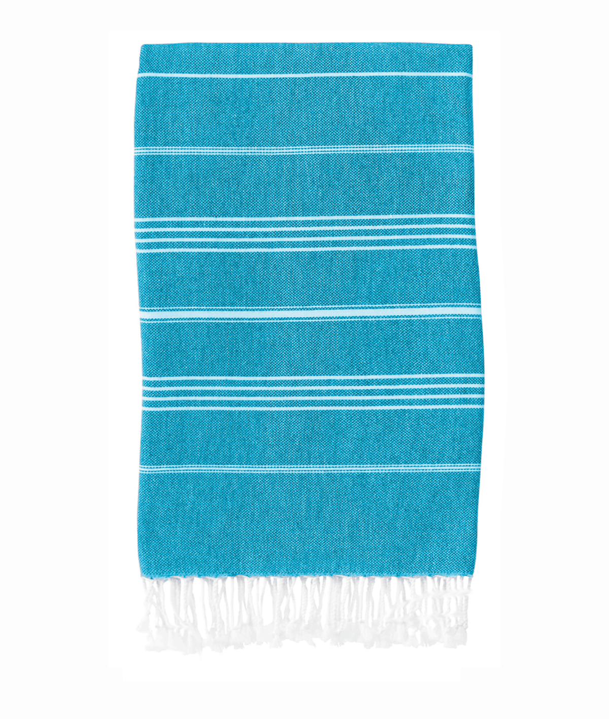 Navy blue classic Turkish towel by buldano, showing its lightweight, woven fabric with traditional striped pattern and fringed edges.