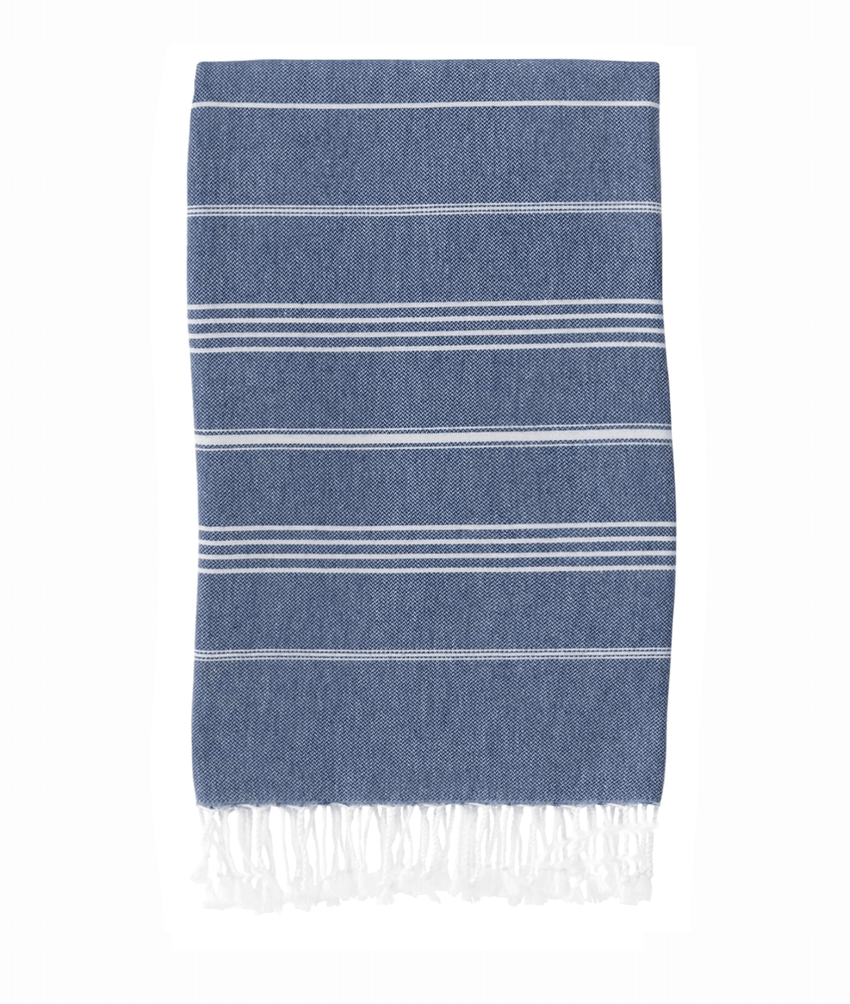 Navy classic Turkish towel by Buldano with traditional woven pattern and soft, lightweight cotton fabric.