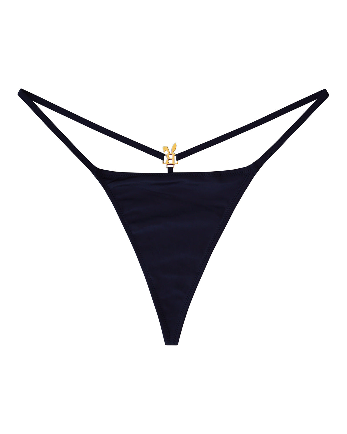 Black Bunnies Room lingerie g-string with minimal coverage, featuring sleek, comfortable design and delicate waistband.