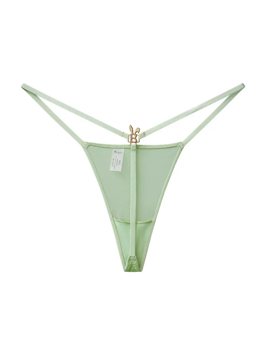BUNNIES ROOM matcha green lingerie G-string with delicate fabric and minimal coverage, showcasing elegant and comfortable design.