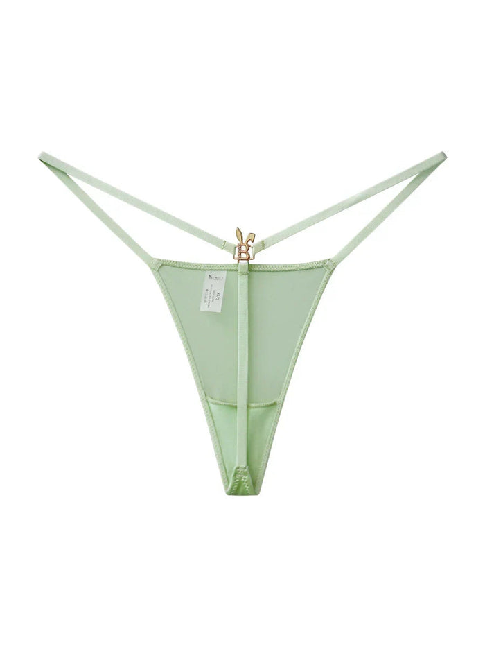 BUNNIES ROOM matcha green lingerie G-string with delicate fabric and minimal coverage, showcasing elegant and comfortable design.