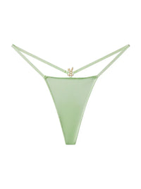 Bunnies Room matcha green lingerie g-string with minimal coverage and thin waistband on a plain background