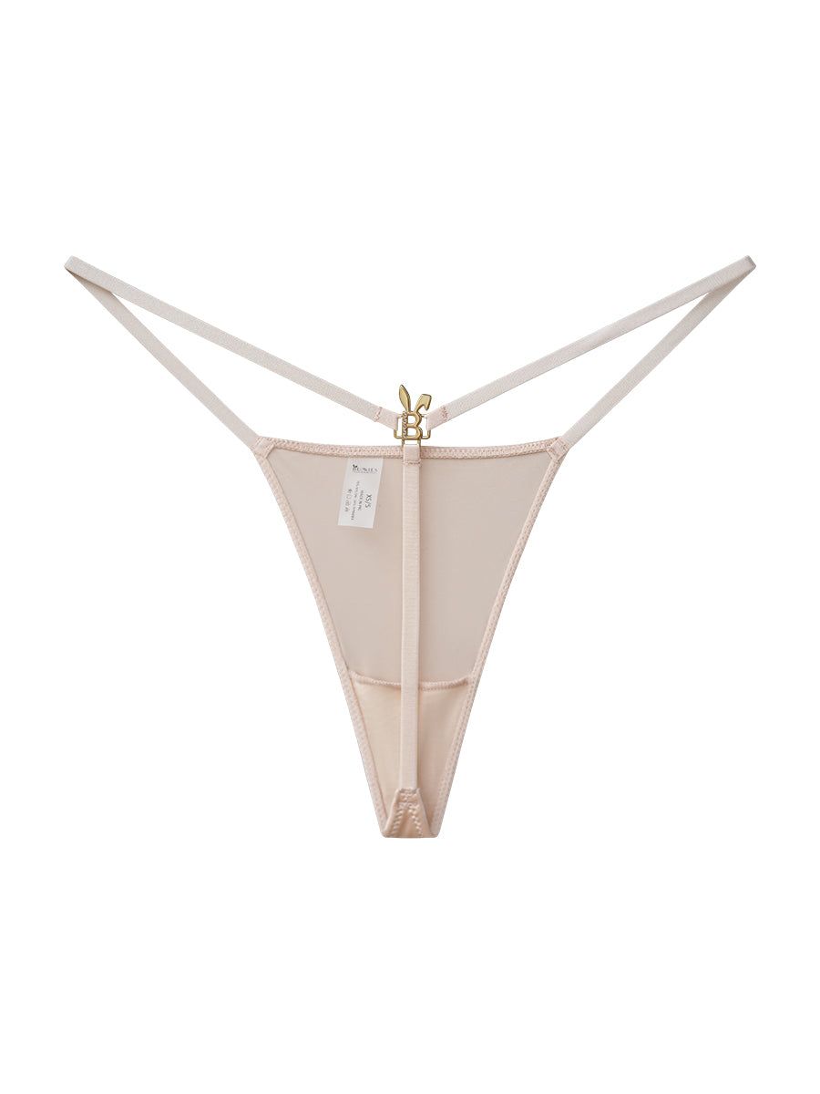 Nude BUNNIES ROOM lingerie G-string thong showcasing minimal coverage and delicate fabric detail.