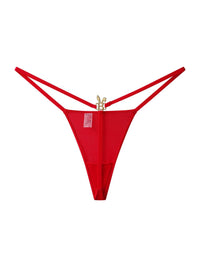 Red Bunnies Room lingerie g-string with minimal coverage and adjustable straps, shown on a plain background.
