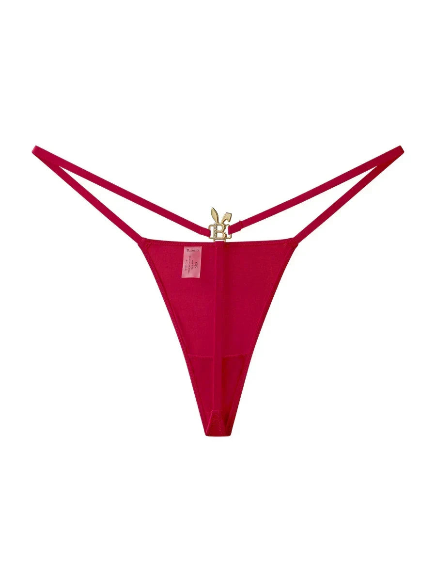 Bunnies Room red wine lingerie G-string featuring delicate design and comfortable fit, shown on a model.