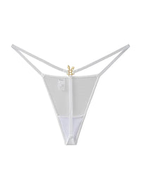 White Bunnies Room lingerie G-string thong with minimal coverage, featuring delicate elastic straps and smooth fabric.