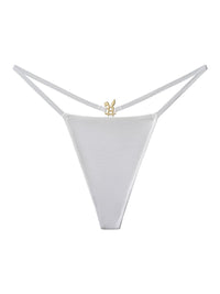 White BUNNIES ROOM lingerie g-string with minimal coverage, showcasing smooth fabric and delicate design.