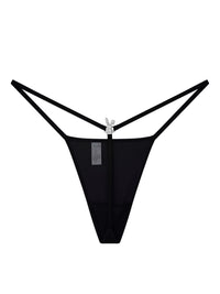 Black Bunnies Room Iced Out G-String lingerie with metallic accents, displayed on a hanger.