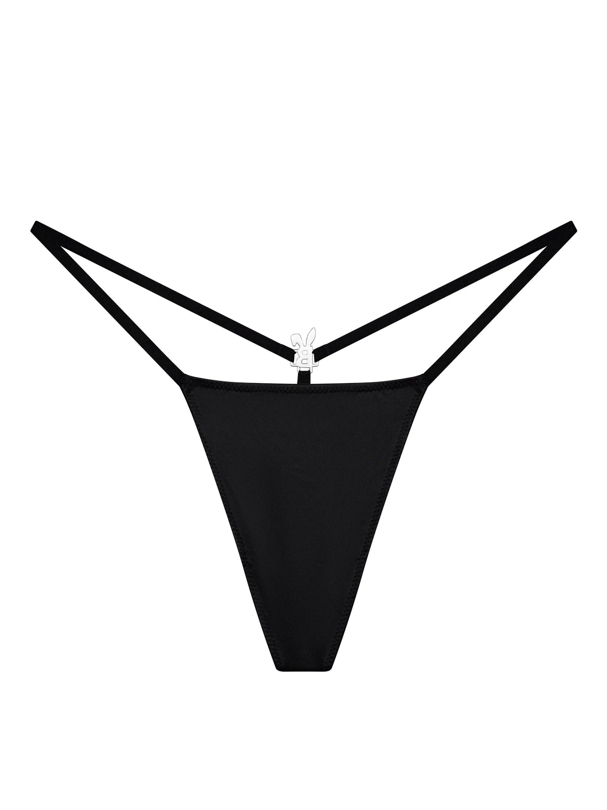 Black iced out G-string lingerie from Bunnies Room, featuring sparkling embellishments and minimal design.