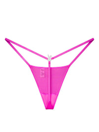 Hot pink Bunnies Room Iced Out G-String lingerie with sparkling embellishments, shown on a model.