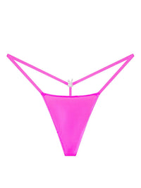 Hot pink iced out G-string lingerie from Bunnies Room, featuring sparkling embellishments and minimal coverage.