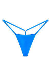 Bunnies Room iced out ocean blue G-string lingerie with sparkling embellishments, shown on a white background.