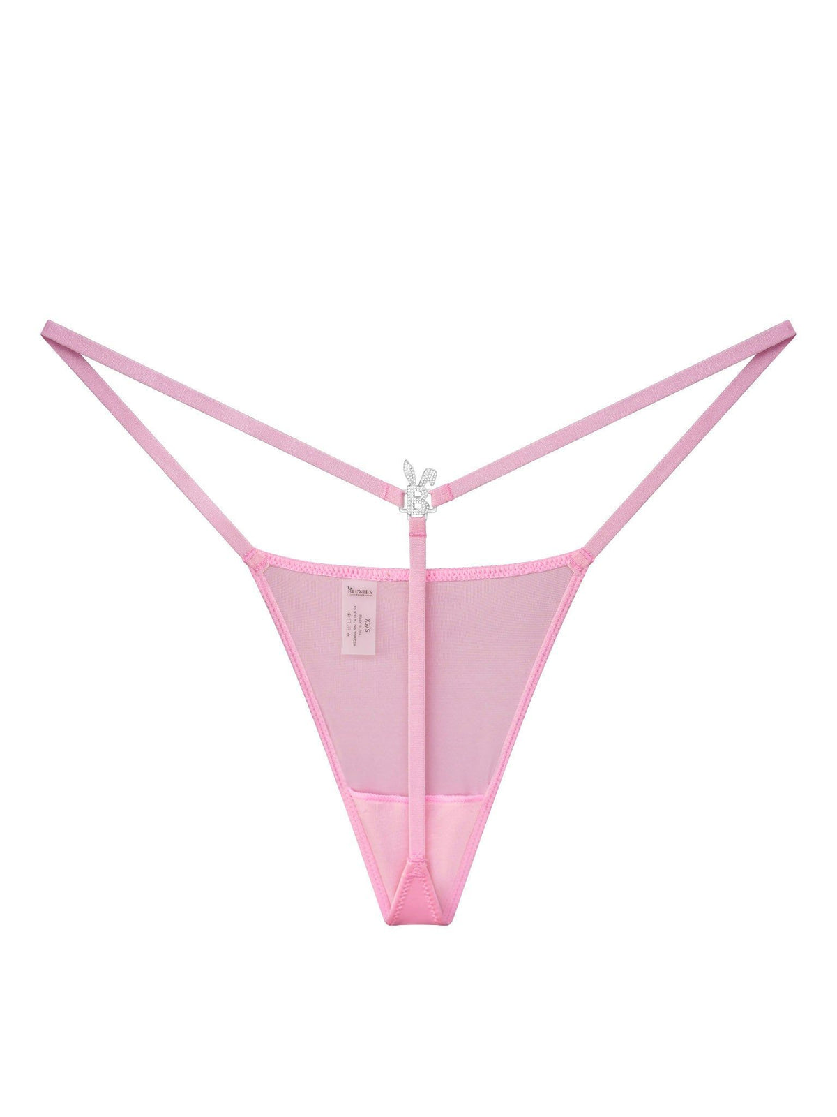 Pink ICED OUT G-string lingerie from Bunnies Room, showing the sparkling, jeweled design and delicate fabric details.