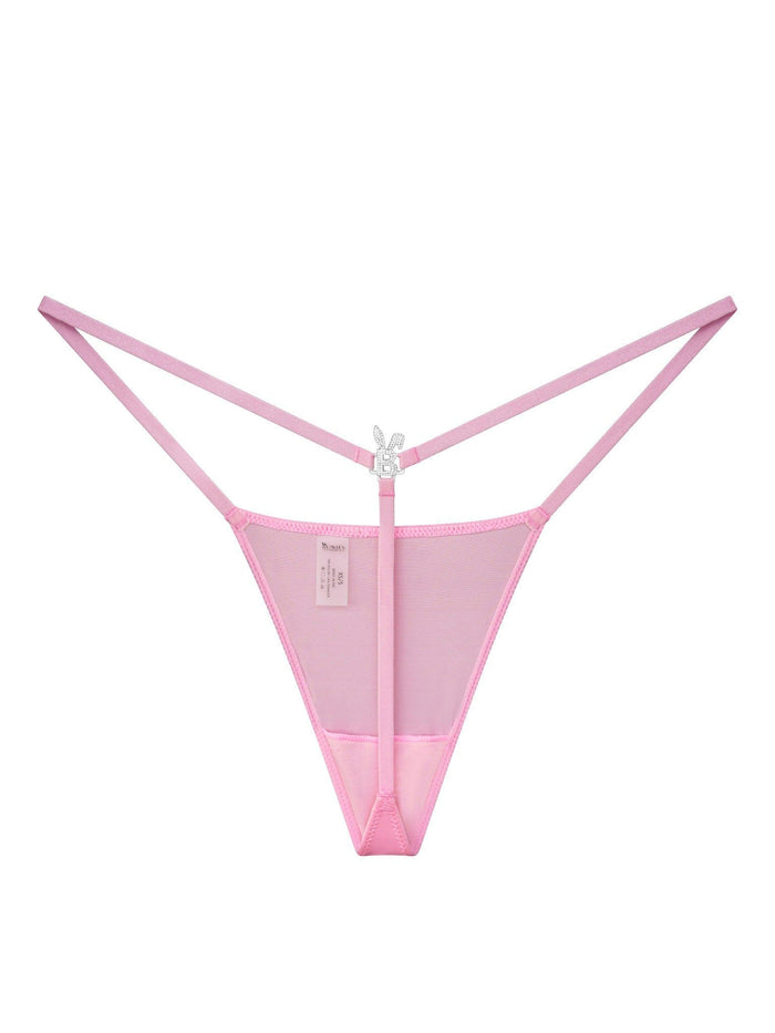 Pink ICED OUT G-string lingerie from Bunnies Room, showing the sparkling, jeweled design and delicate fabric details.