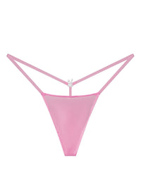 Front view of Bunnies Room Iced Out G-String in pink lingerie, showcasing its shiny, embellished design and minimal coverage.
