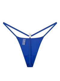 Royal blue Bunnies Room iced out G-string lingerie with sparkling embellishments, displayed on a neutral background.