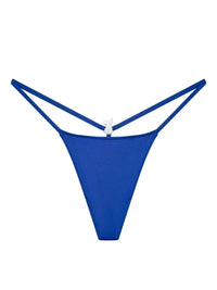 Royal blue Bunnies Room iced out G-string lingerie with sparkling embellishments, showcasing the front view.
