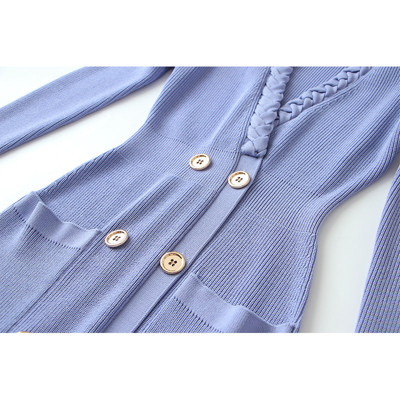 Retro knitted Hepburn dress for women by BYMANYC New York, featuring classic style and cozy knit fabric, in a vibrant Greenwich Village design.