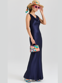 Off-the-shoulder fitted chiffon dress for women by BYMANYC New York, featuring a stylish design perfect for elegant occasions.