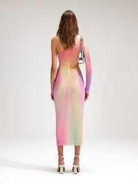 Elegant one-shoulder slit dress with cinched waist for women, by BYMANYC New York, perfect for stylish Upper East Side looks.