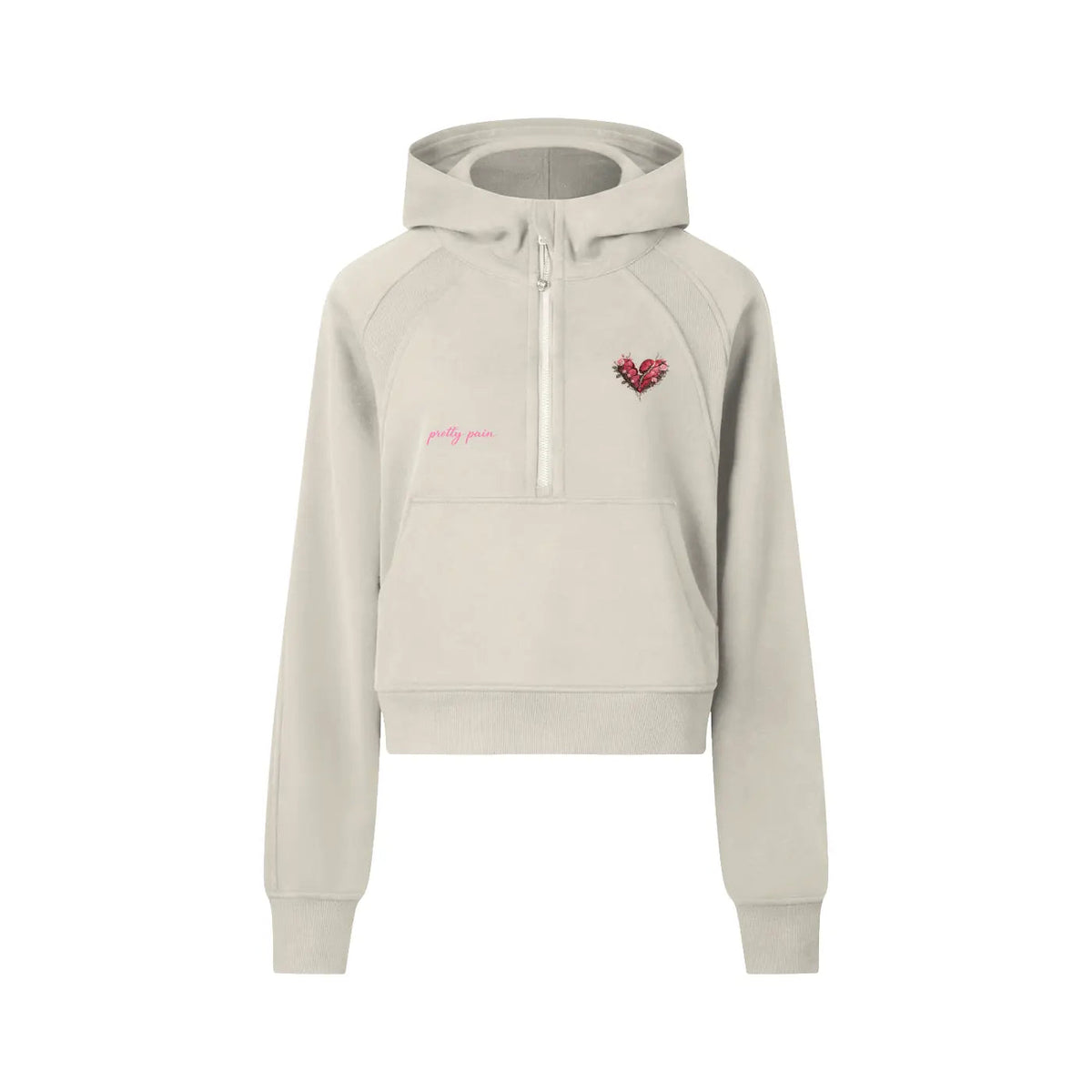 Women Cropped PRETTY PAIN Half-Zip Hoodie
