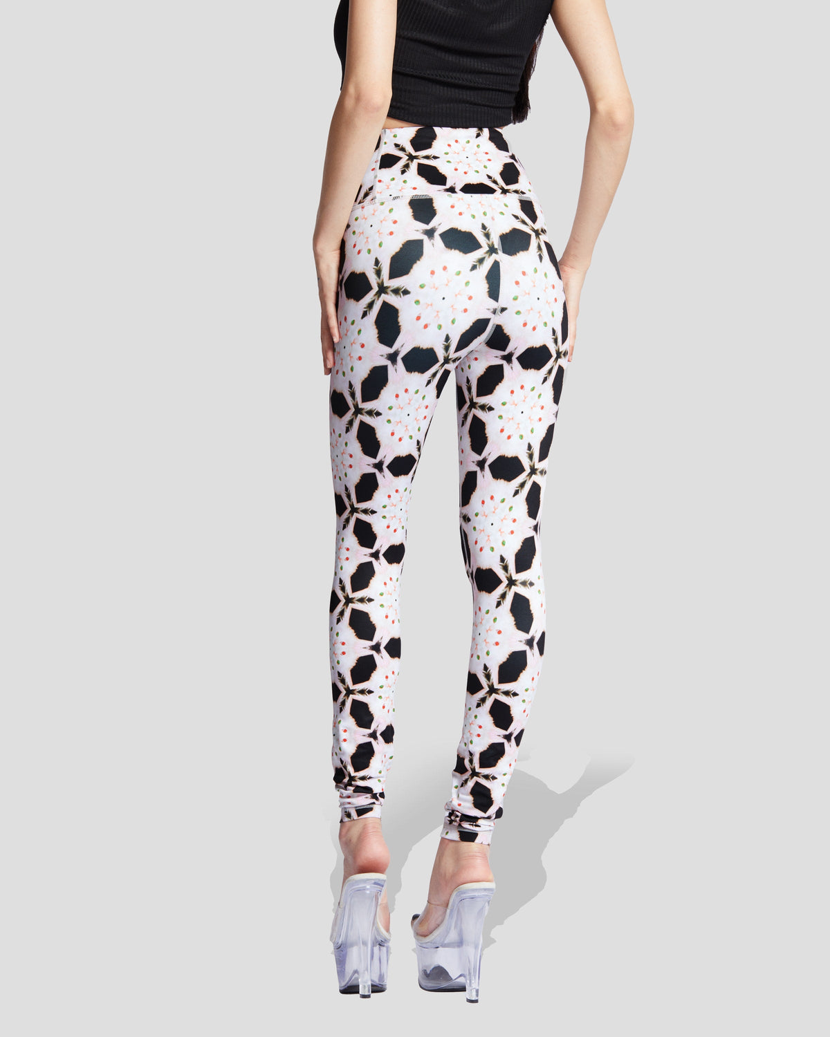 Black Purrfect Sin leggings by Cats n Scribbles featuring a stylish cat illustration and comfortable fit.