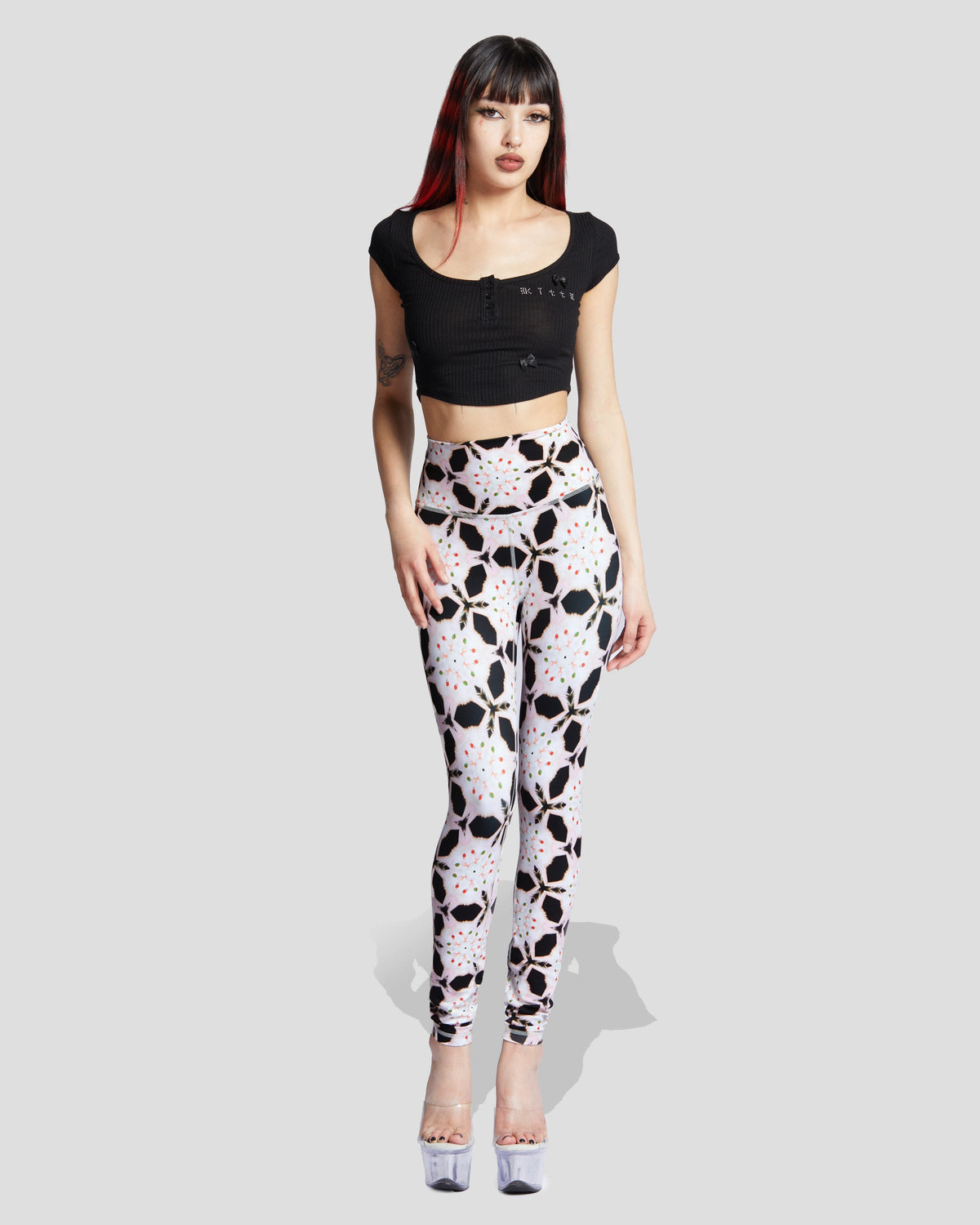 Black Purrfect Sin leggings by Cats n Scribbles featuring a stylish, form-fitting design with cat-themed artwork.