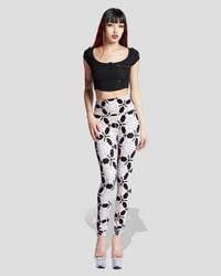 Black Purrfect Sin leggings by Cats n Scribbles featuring a stylish, form-fitting design with cat-themed artwork.