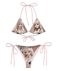Pink digital doll bikini swimwear by Cats n Scribbles, featuring a ballet-inspired design with adjustable straps and a fun, youthful style.