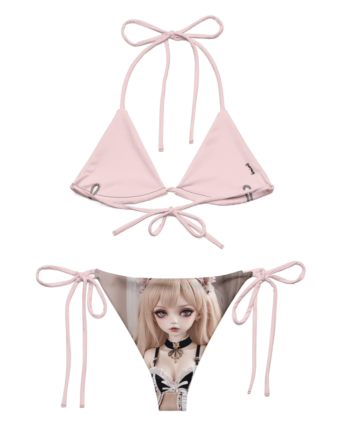 Pink digital doll bikini swimwear by Cats n Scribbles featuring a ballet-inspired design, shown on a mannequin.