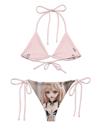 Pink digital doll bikini swimwear by Cats n Scribbles featuring a ballet-inspired design, shown on a mannequin.