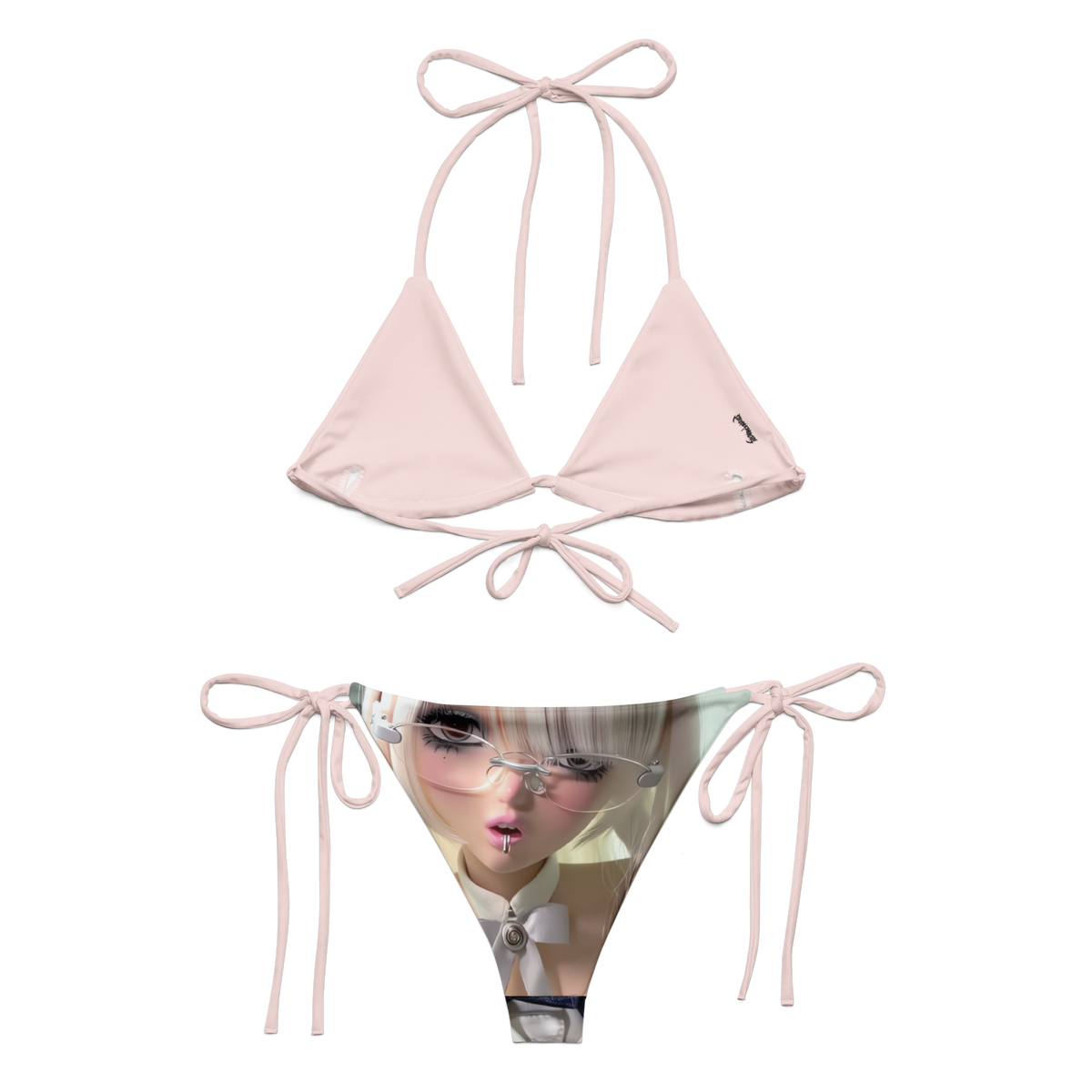 Pink Kitty.exe bikini swimwear by Cats n Scribbles, featuring a ballet pink color and playful cat-themed design.