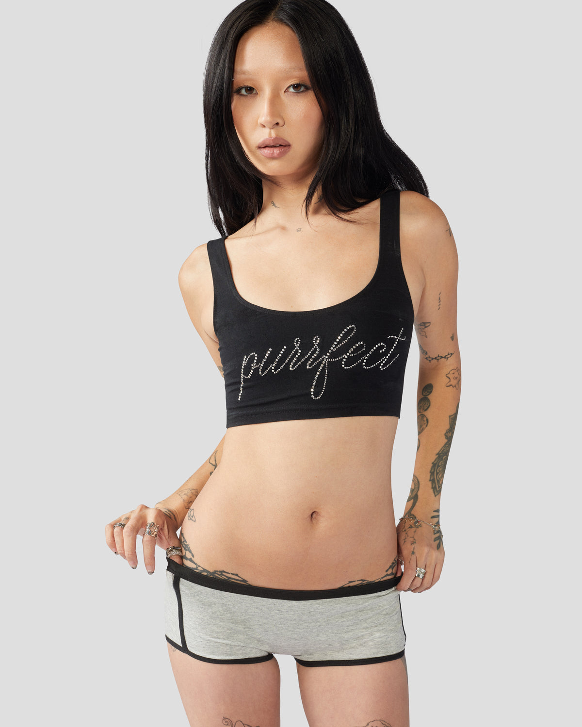 Gray I ♥ Cats boyshorts underwear by Cats n Scribbles, featuring a playful cat graphic and comfortable fit.