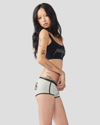 Gray I ♥ Cats boyshorts underwear by Cats n Scribbles, featuring a playful cat print and comfortable fit.