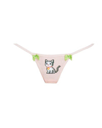 Cats n Scribbles CNS x DOLLZ 2000 Felix G-String underwear, white with colorful cartoon cat print, close-up view