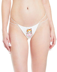 White Cats n Scribbles CNS x DOLLZ 2000 Kitten Tea G-String underwear, close-up of the playful, fitted lingerie design.