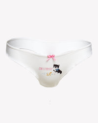 White Destroy Kitty Cotton Frill Cheekster underwear by Cats n Scribbles, featuring frill details and comfortable cotton fabric.
