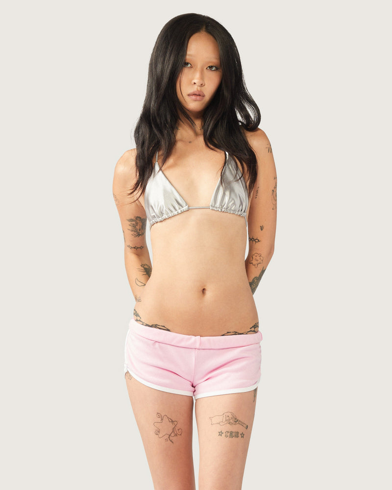 Pink Kitty Girl booty shorts for women from Cats n Scribbles, featuring a playful sweetheart design and comfortable fit.