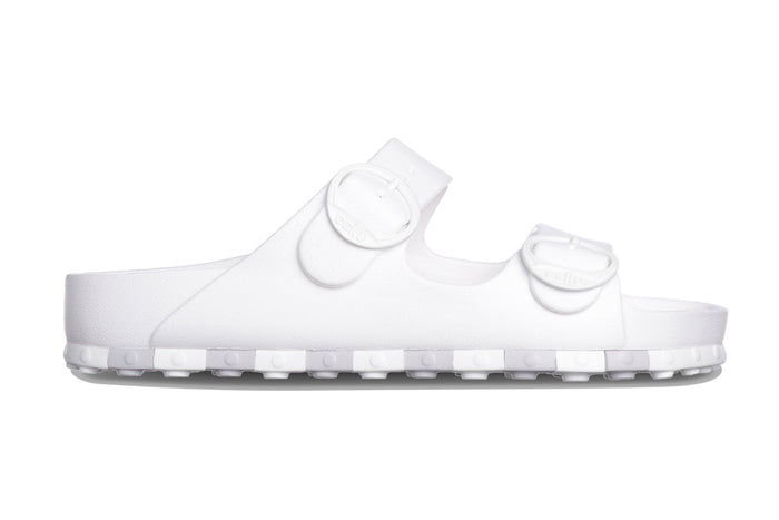 CCILU Horizon Check women's sandals in white, grey, and black with checkered pattern and comfortable sandal design.