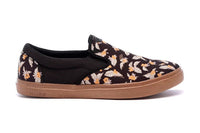 Black XpreSole Cody women's shoes by CCILU featuring a coffee flower pattern on the fabric.