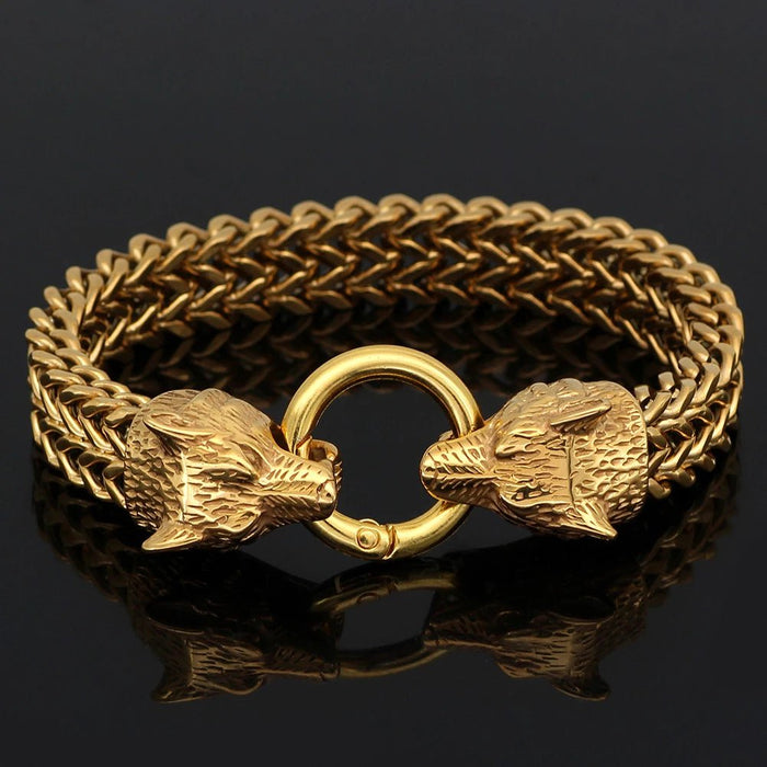 Vikings Wolf Heads Stainless Steel Bracelet