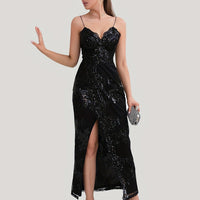 Floral sequin spaghetti strap sleeveless party dress from Cnasti Strings and Thangs, featuring vibrant floral sequin details.