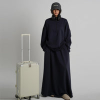 Cotton Half-Zip Top & Maxi Skirt Set(MS441)